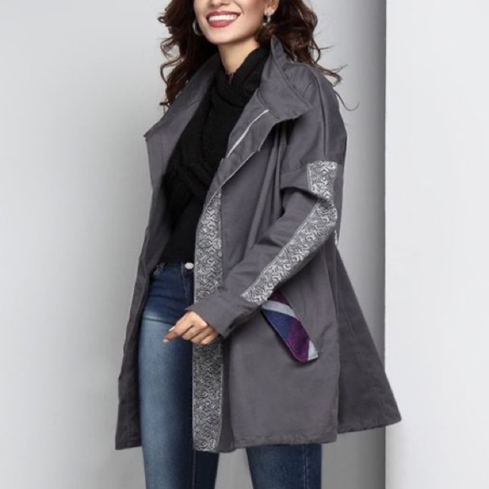 Reborn charcoal twill cotton oversized jacket